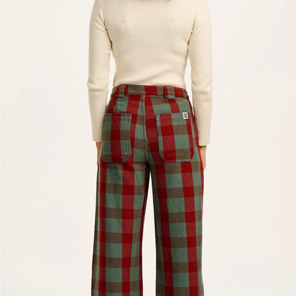 Lucy & Yak Wide Leg Plaid Pants in Red and Green